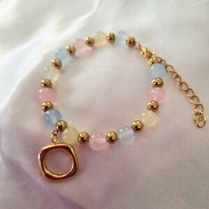 Gold Plated Stainless Steel Semi-Precious Stone Charm Bracelets